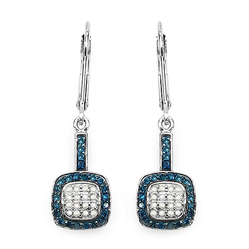 Earrings-0.45 Carat Genuine Blue Diamond & White Diamond .925 Sterling Silver Earrings