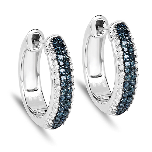 0.68 Carat Genuine Blue Diamond and White Diamond .925 Sterling Silver Earrings