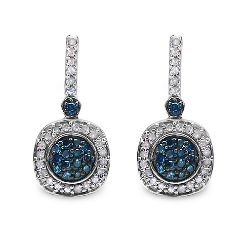 Earrings-0.44 Carat Genuine Blue Diamond & White Diamond .925 Sterling Silver Earrings