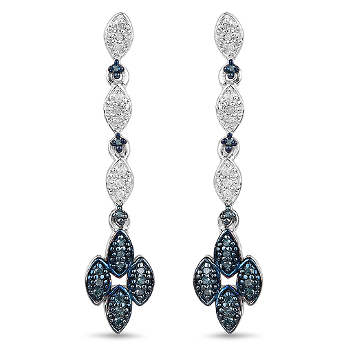 Earrings-0.25 Carat Genuine Blue Diamond and White Diamond .925 Sterling Silver Earrings