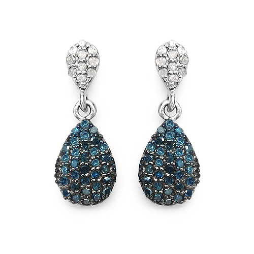 0.47 Carat Genuine Blue Diamond & White Diamond .925 Sterling Silver Earrings