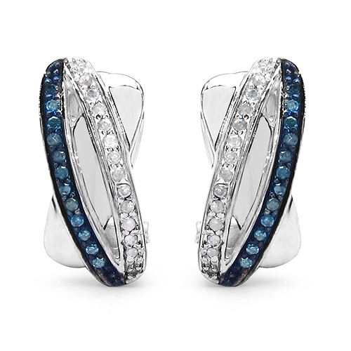 Earrings-0.28 Carat Genuine Blue Diamond & White Diamond .925 Sterling Silver Earrings