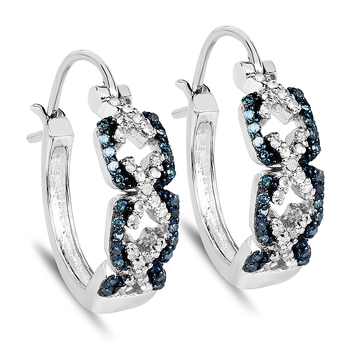 Earrings-0.52 Carat Genuine Blue Diamond and White Diamond .925 Sterling Silver Earrings