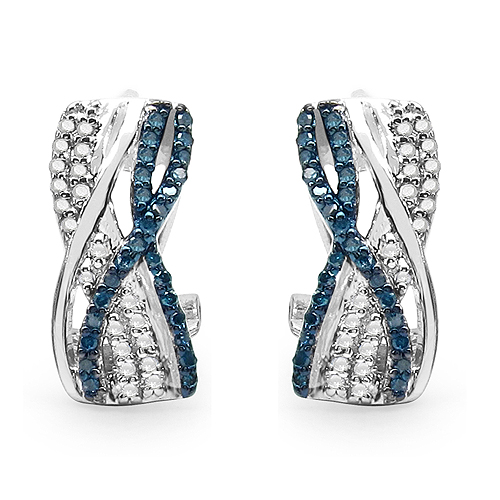 Earrings-0.55 Carat Genuine Blue Diamond & White Diamond .925 Sterling Silver Earrings