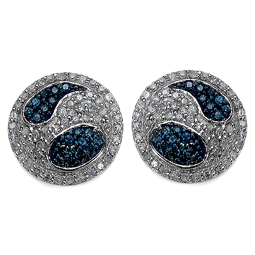 Earrings-0.79 Carat Genuine Blue Diamond & White Diamond .925 Sterling Silver Earrings