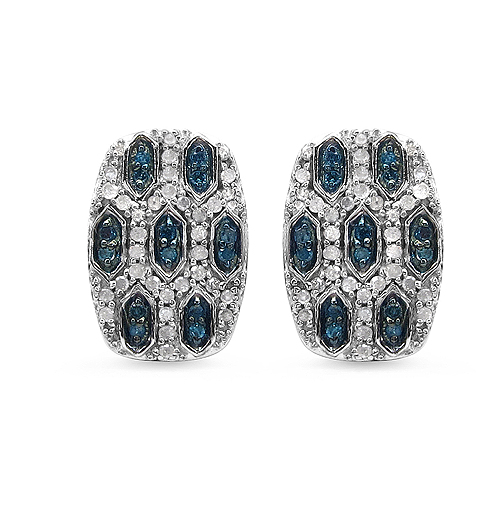 0.51 Carat Genuine Blue Diamond & White Diamond .925 Sterling Silver Earrings
