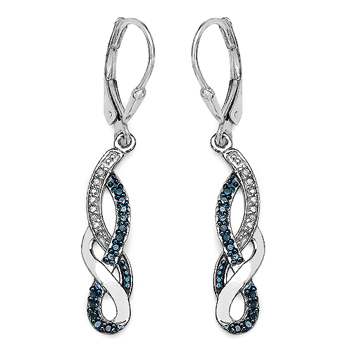 Earrings-0.23 Carat Genuine Blue Diamond & White Diamond .925 Sterling Silver Earrings