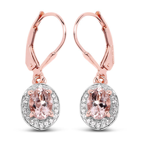 14K Rose Gold Plated 1.60 Carat Genuine Morganite and White Topaz .925 Sterling Silver Earrings