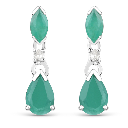 Emerald-1.03 Carat Genuine Emerald and White Diamond 10K White Gold Earrings