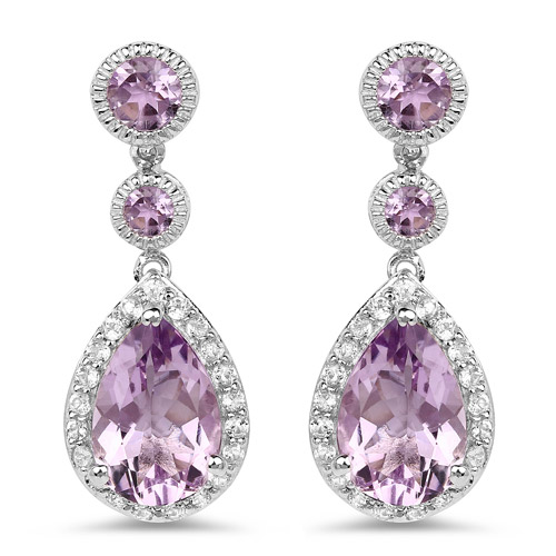 7.16 Carat Genuine Pink Amethyst and White Topaz .925 Sterling Silver Earrings