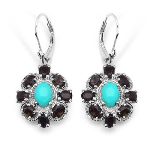 3.68 Carat Genuine Turquoise & Smoky Topaz .925 Sterling Silver Earrings