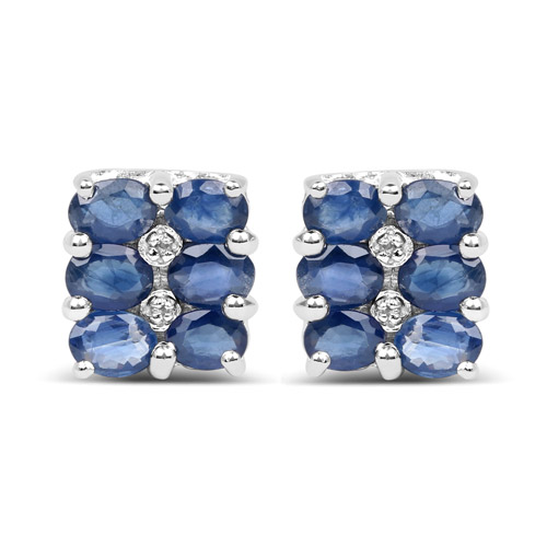 Earrings-2.66 Carat Genuine Blue Sapphire and White Diamond .925 Sterling Silver Earrings