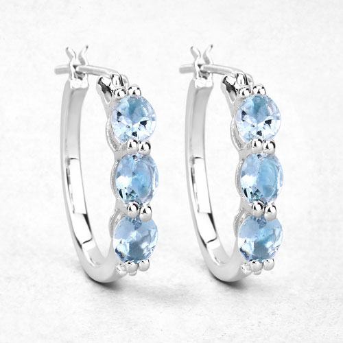 Earrings-1.75 Carat Genuine Aquamarine and White Diamond .925 Sterling Silver Earrings