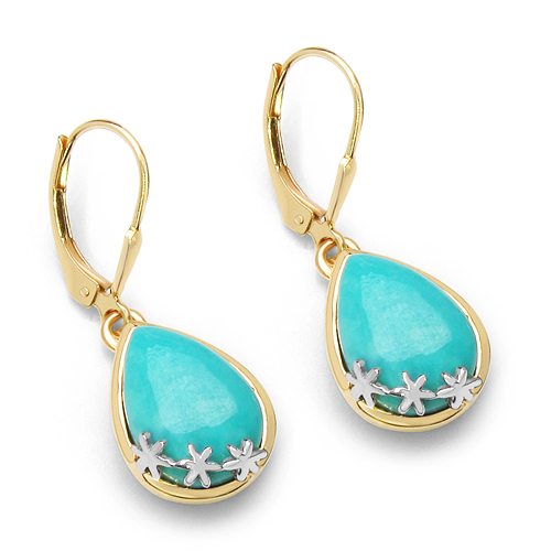 Earrings-14K Yellow Gold Plated 8.90 Carat Genuine Turquoise .925 Sterling Silver Earrings