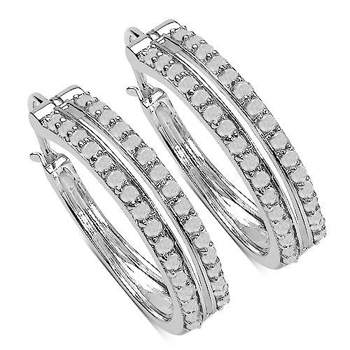 Earrings-0.96 Carat Genuine White Diamond .925 Sterling Silver Earrings