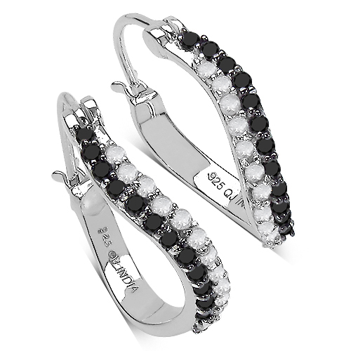 Earrings-0.72 Carat Genuine White Diamond & Black Diamond .925 Sterling Silver Earrings