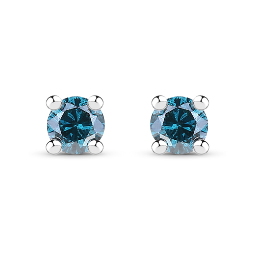 Earrings-0.18 Carat Genuine Blue Diamond .925 Sterling Silver Earrings