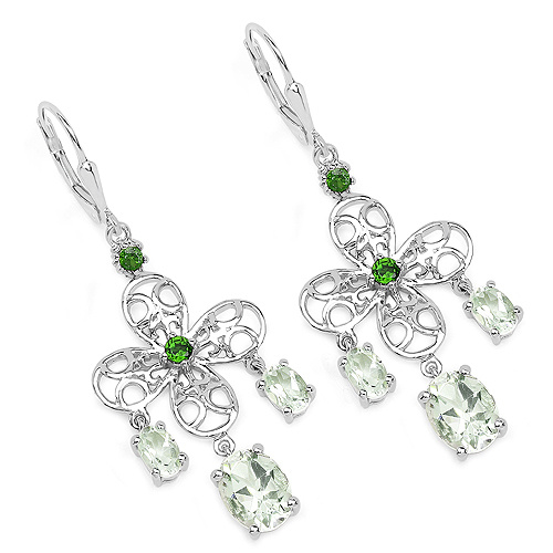 Amethyst-5.58 Carat Genuine Green Amethyst and Chrome Diopside .925 Sterling Silver Earrings
