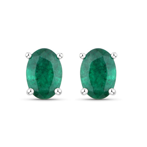 Emerald-1.56 Carat Genuine Zambian Emerald 14K White Gold Earrings
