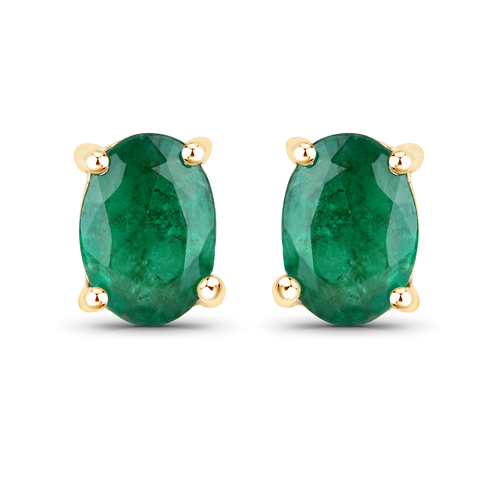 Emerald-1.44 Carat Genuine Zambian Emerald 14K Yellow Gold Earrings