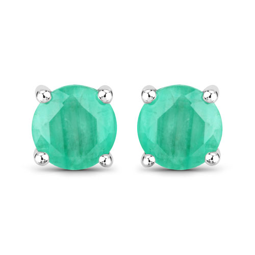 Emerald-0.86 Carat Genuine Emerald 14K White Gold Earrings
