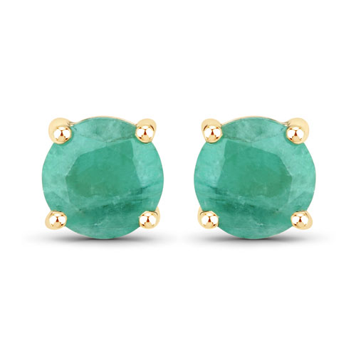 Emerald-0.86 Carat Genuine Emerald 14K Yellow Gold Earrings