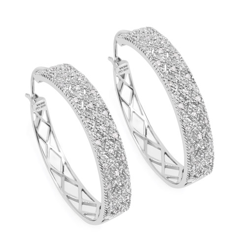 Earrings-0.31 Carat Genuine White Diamond .925 Sterling Silver Earrings
