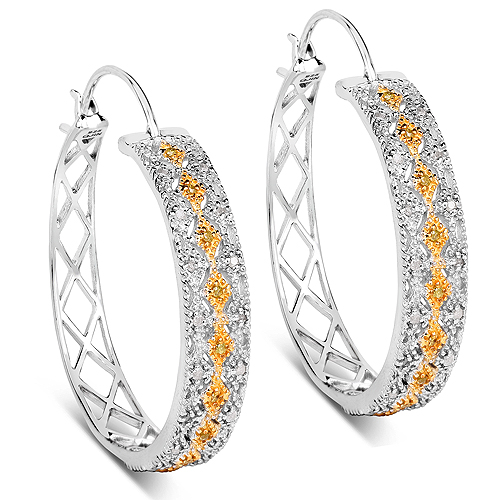 Earrings-0.31 Carat Genuine White Diamond and Yellow Diamond .925 Sterling Silver Earrings