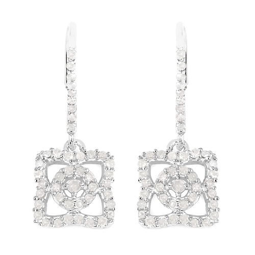 Earrings-0.56 Carat Genuine White Diamond .925 Sterling Silver Earrings