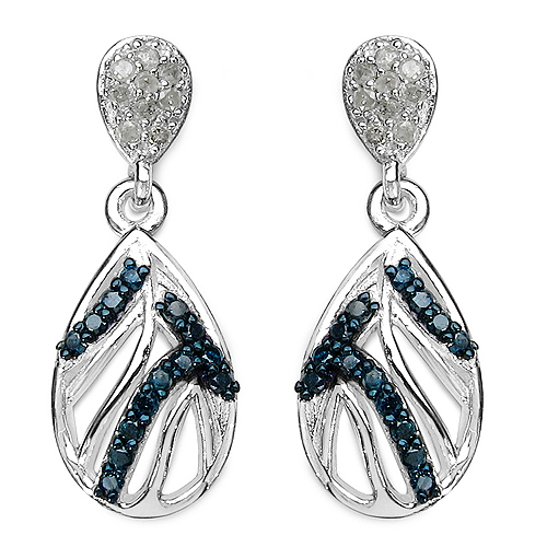 Earrings-0.49 Carat Genuine Blue Diamond & White Diamond .925 Sterling Silver Earrings