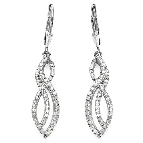 Earrings-0.76 Carat Genuine White Diamond .925 Sterling Silver Earrings