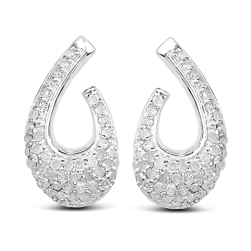 Earrings-0.64 Carat Genuine White Diamond .925 Sterling Silver Earrings