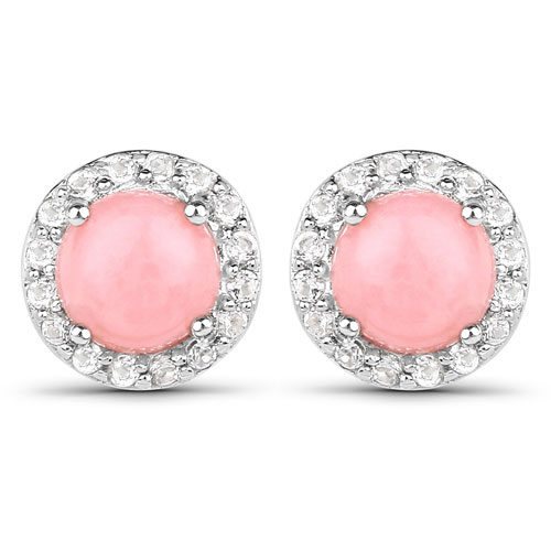 1.36 Carat Genuine Pink Opal and White Topaz .925 Sterling Silver Earrings