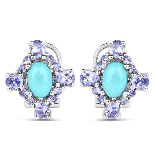 Earrings-3.12 Carat Genuine Turquoise & Tanzanite .925 Sterling Silver Earrings