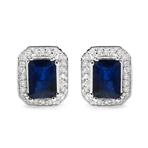 Earrings-3.54 Carat Glass Filled Sapphire and White Topaz .925 Sterling Silver Earrings