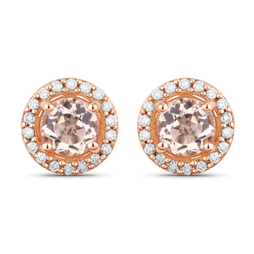 Earrings-0.54 Carat Genuine Morganite And White Diamond 10K Rose Gold Earrings
