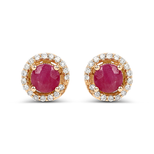 Earrings-0.71 Carat Genuine Ruby and White Diamond 14K Yellow Gold Earrings
