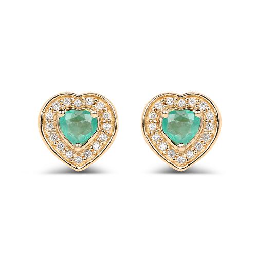 0.60 Carat Genuine Zambian Emerald and White Diamond 14K Yellow Gold Earrings