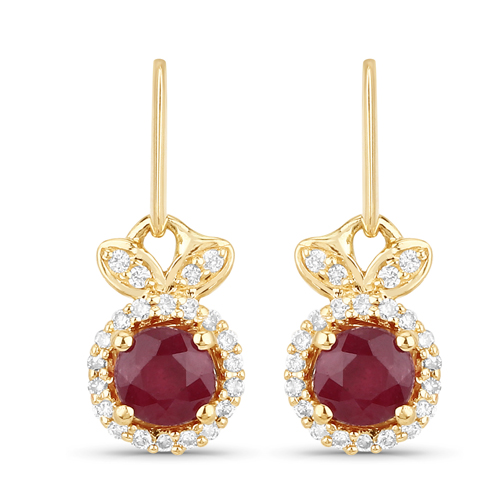 Earrings-0.73 Carat Genuine Ruby and White Diamond 14K Yellow Gold Earrings