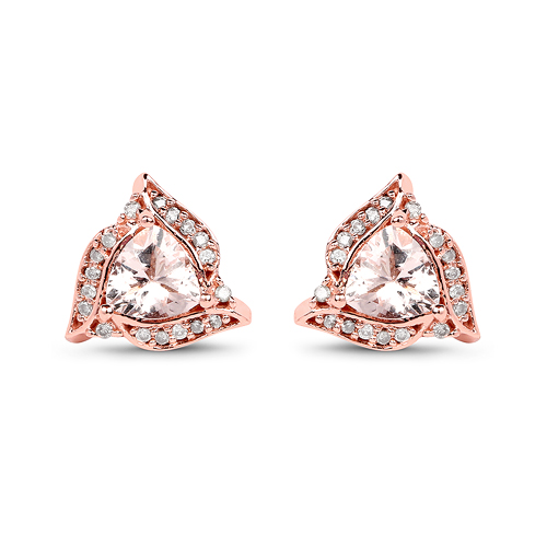 0.81 Carat Genuine Morganite and White Diamond 14K Rose Gold Earrings