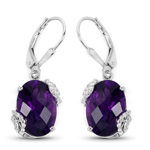 10.18 Carat Genuine Amethyst and White Topaz .925 Sterling Silver Earrings