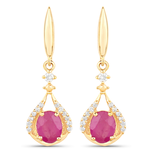 Earrings-0.70 Carat Genuine Ruby and White Diamond 10K Yellow Gold Earrings
