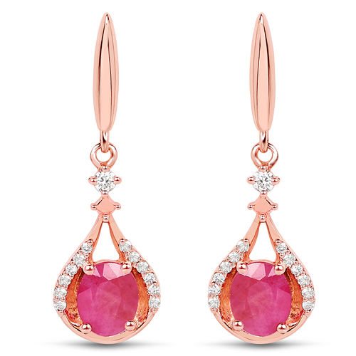 Earrings-0.70 Carat Genuine Ruby and White Diamond 14K Rose Gold Earrings