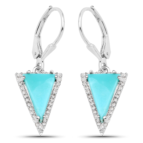 Earrings-3.19 Carat Genuine Turquoise and White Topaz .925 Sterling Silver Earrings