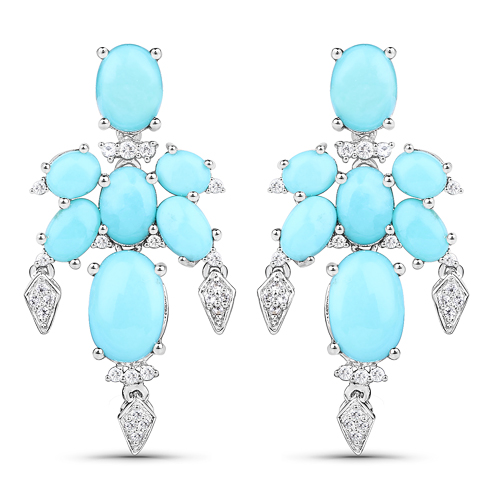 Earrings-9.67 Carat Genuine Turquoise and White Topaz .925 Sterling Silver Earrings