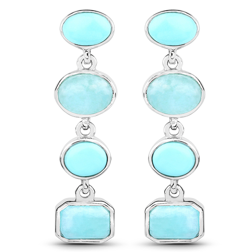 Earrings-3.91 Carat Genuine Turquoise and Amazonite .925 Sterling Silver Earrings