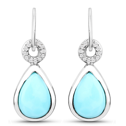 Earrings-3.07 Carat Genuine Turquoise and White Topaz .925 Sterling Silver Earrings