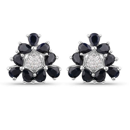 2.82 Carat Genuine Blue Sapphire and White Zircon .925 Sterling Silver Earrings