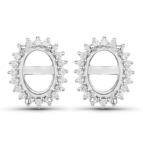 Earrings-0.26 Carat Genuine White Diamond 14K White Gold Semi Mount Earrings - holds 8x6mm Oval Gemstones