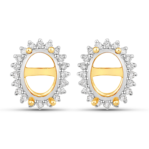 Earrings-0.26 Carat Genuine White Diamond 14K Yellow Gold Semi Mount Earrings - holds 8x6mm Oval Gemstones